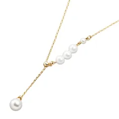 【ゴールド×フリーサイズ】[Cream dot. クリームドット公式] ネックレス レディース   ニッケルフリー チェーン Y字 パール アシンメトリー 揺れる 長さ調整可能 無段階調節 ラリエット  のサムネイル