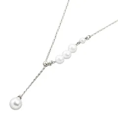 【シルバー×フリーサイズ】[Cream dot. クリームドット公式] ネックレス レディース   ニッケルフリー チェーン Y字 パール アシンメトリー 揺れる 長さ調整可能 無段階調節 ラリエット  のサムネイル