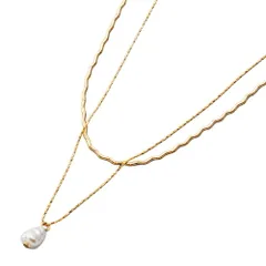 【ゴールド×2セット】[Cream dot. クリームドット公式] ネックレス レディース  2点セット ニッケルフリー ショート ウェーブ ナミナミ スエッジ チェーン バロック風 パール 3WAY  