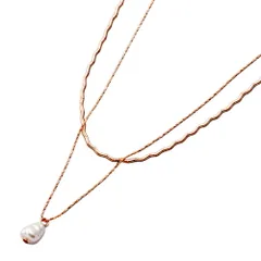 【ピンクゴールド×2セット】[Cream dot. クリームドット公式] ネックレス レディース  2点セット ニッケルフリー ショート ウェーブ ナミナミ スエッジ チェーン バロック風 パール 3WAY  