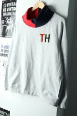 W(L-XL) トミーヒルフィガー スウェット Tシャツ ハイネック ラグラン メランジ-161D1