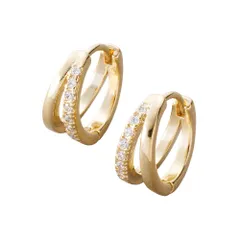 【ゴールド×ピアス】[Cream dot. クリームドット公式] ピアス レディース   ニッケルフリー フープ ワンタッチ キャッチレス 中折れ ビジュー Wライン V字 2連風 小ぶり  