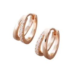 【ピンクゴールド×ピアス】[Cream dot. クリームドット公式] ピアス レディース   ニッケルフリー フープ ワンタッチ キャッチレス 中折れ ビジュー Wライン V字 2連風 小ぶり  のサムネイル