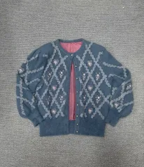 ヴィンテージ フラワー レース ブルー カーディガン