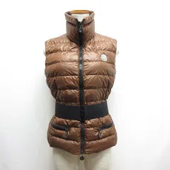 モンクレール MONCLER GAELLE ダウン ベスト 1 ブラウン 茶 ワッペン ダブルジップ ベルト付き ☆AA★