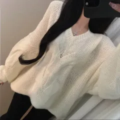 ケーブル編み Vネック ルーズフィット ニット ONE PIECE