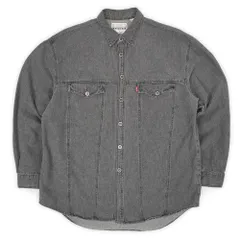 リーバイス Levi's 90s 90年代 先染めブラックデニム ワークシャツ 珍品 赤タブ 刻印ボタン USA ヴィンテージ アメリカ 古着 メンズ シャツ 黒 L【中古】
