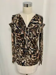 ヒョウ柄ショルダー スリット ブラウス / レディース レオパード 長袖 セクシー Tシャツ