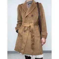 日本 ヴィンテージ ブラウン ダブル ロング コート アウター