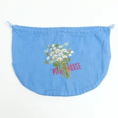 【美品】ピンクハウス★可愛い！クローバーやひな菊？小花のブーケ刺しゅう　ポーチ　ブルー系　＊ba073