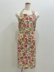 【7006PINKb】訳あり エプロン ツイル素材  首掛け 花柄 レトロ アメリカン ポケット付き 衣装 コスプレ 作業着 ガーデニング 花屋