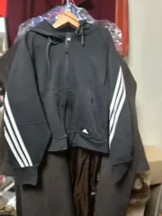 アディダス 3本線 フードジップアップ ブラック セット