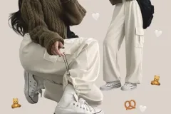 レディース アイボリー カーゴ ジョガーパンツ