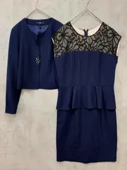 GIRL ガール BB-7 ノーカラージャケット＆ぺプラムワンピース セットアップ sizeXL/紺 ■◇ レディース