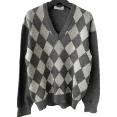 ウール 日本 ヴィンテージ ニット アーガイル CHECK セーター アメカジ 森ガール y2k Vネック