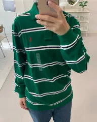 ポロ ラルフローレン ストライプ 長袖 カラーTシャツ グリーン S M L