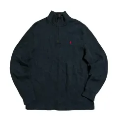 ポロ ハーフジップアップ チャコール コットン ニット (M)