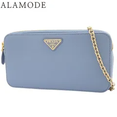 PRADA(プラダ) トライアングルロゴ チェーンウォレット ショルダーバッグ クラッチバッグ 肩がけ サフィアーノレザー ブルー青 水色 ゴールド金具 1DH010 レディース 40802185906【中古】【アラモード】 PRADA(プラダ) トライアングルロゴ チェーンウォレット ショルダー