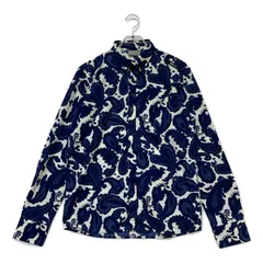 中古 メンズ アディダスゴルフ adidas GOLF 長袖ポロシャツ M ネイビー×ホワイト 紺×白 薄手 ストレッチ ペイズリー総柄