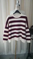 DEmylee 白/バーガンディ ストライプ ニット デミリーNEW YORK カシミア レディース