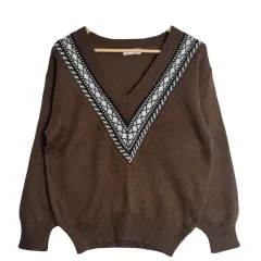 ALLIAGE ブラウン エスニック Vネック ニット XL