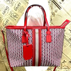 ヘンリベンデル トートバッグ レザー ストライプ 赤 タッセル A4
