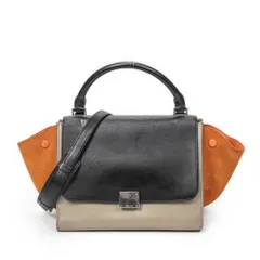 [中古] CELINE セリーヌスモール三色トラぺズ黒、トープ、オレンジカーフスキンレザーA