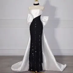 【送料無料】2026新作黒白抹胸 レディース ドレス 收腰魚尾 ロングワンピース 奢高級感宴会 パーティー 結婚式 披露宴 二次会 成人式 卒業式 謝恩会 同窓会 女子会 入学式 入園式 卒園式 司会 MC おしゃれ 美シルエット 体型カバー 小粋大人可愛い