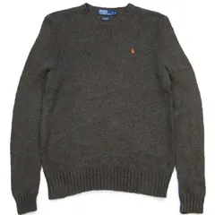 00s ポロ ラルフローレン ワンポイント コットン×リネンニット セーター オリーブドラブ ミックス L★オールド ロゴ刺繍 クルーネック