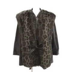 エフタカコ F.TAKAKO 美品 レザージャケット ノーカラー フード ヒョウ柄 M 黒 ブラック /SJ ■ECD001