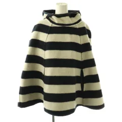 マッキントッシュ MACKINTOSH ポンチョ ジャケット フード ボーダー柄 ウール 34 紺 ネイビー 白 ホワイト /BB ■ECE003のサムネイル