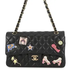 シャネル チェーンショルダーバッグ マトラッセ25 ココマーク ワッペン ダブルチェーン ラムスキン A01112 CHANEL 黒 24年クルーズ