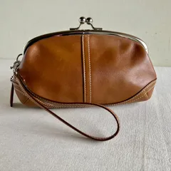 Vintage Coach Soho Curved Framed Kisslock Wristlet Pouch Tobacco Leather Y2K