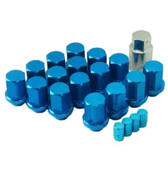 ロック レーシング ナット アルミ製 スリット エアバルブキャップ付き 軽量 盗難防止 (青 P1.25-16個 4穴用)