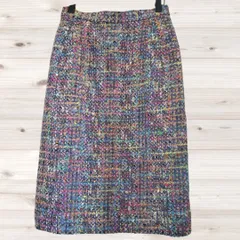 B1899 ヴィンテージ Vintage ひざ丈 タイトスカート（W63-68）ウール 裏地あり 日本製 レトロ マルチカラー カラフル