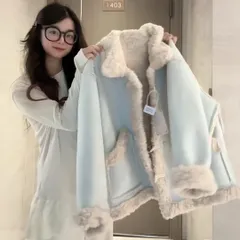 レディース ジャケット ウール もこもこ ふわふわ ふっくら スウェード かわいい ルーズ 無地 秋 冬 S M L ブラウン ライトブルー ブラウン M