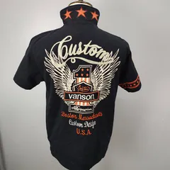 vanson motor cycle ポロシャツ　Lサイズ　ブラック　バンソン　襟裏スター　刺繍　プリント　【0300】のサムネイル