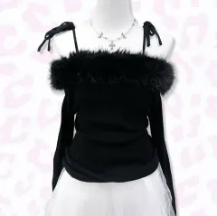 ブラックファー オフショルダー ニット LIZ LISA 姫ギャル 姉ギャル stc ヴィンテージ