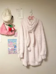 ヴィンテージ ジェラートピケ ウサミミ ピンク フード Tシャツ ONE PIECE 姫ギャル ロギャル ラテ