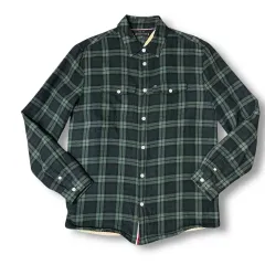 トミーヒルフィガー ダークグリーンチェック 裏地フリース ツーポケット 長袖 シャツ 176