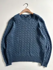 POLO ポロ ラルフローレン コットン ダークブルー ケーブル クルーネック ニット