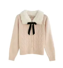 新品/*迅速発送* 쿄세 ファー付き カラ ラブリーカーディガン