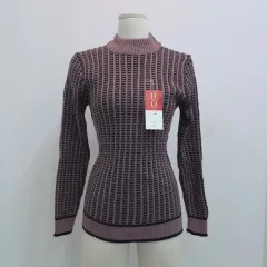 ローズピンク レトロ スリムフィット モックネック ハイネック ニット