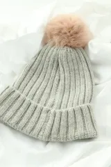 (F) H&M(エイチアンドエム) ウール 帽子 ボンボン ビーニー ニット 暖かい 防寒-26E3