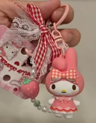 マイメロディ キーホルダー ぬいぐるみ いちご ビーズ 装飾