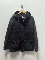 XL メンズ コットン フード マウンテンパーカー ジャケット ブラック ポケット