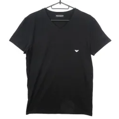 EMPORIO ARMANI エンポリオアルマーニ ベーシック アンダーウェア Vネック Tシャツ 半袖 ロゴ ストレッチ L ブラック メンズ 【中古】