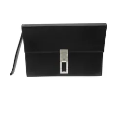 dunhill ダンヒル ロゴレザー セカンドバッグ ビジネスバッグ シルバー金具 ブラック メンズ 【中古】