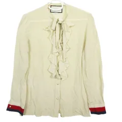 GUCCI グッチ 451006 ZH503 シェリーライン フリル ボウタイブラウス シャツ トップス 長袖 サイズ44 XL レディース 【中古】