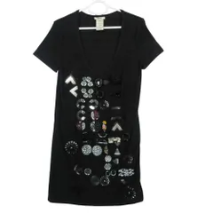 Chloe クロエ 7HTS28-7H092 ボーダー柄 ビジュー装飾 Tシャツ ワンピース 半袖 ハーフ丈 ブラック サイズXS レディース 【中古】